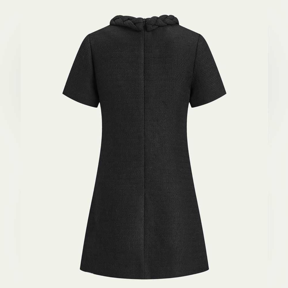 Commense Black Tweed Braided Collar Short Sleeve Dress — Size L - Picture 2 of 6